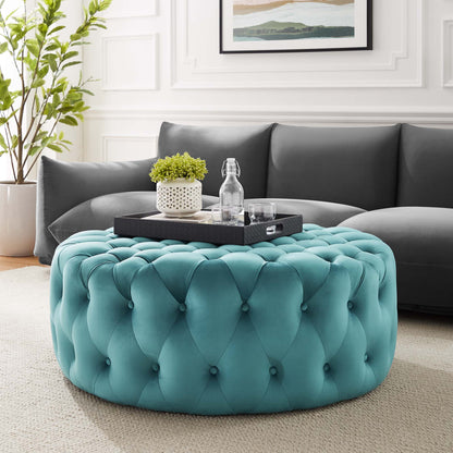 Modway Outlet Amour Tufted Button Large Round Performance Velvet Ottoman by Modway  Living Room Furniture Sea Blue - EEI-5469-SEA