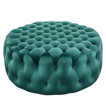 Modway - Amour Tufted Button Large Round Performance Velvet Ottoman by Modway  Living Room Sofas and Armchairs Blue - EEI-5469-TEA