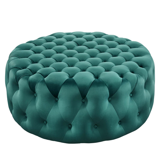 Modway - Amour Tufted Button Large Round Performance Velvet Ottoman by Modway  Living Room Sofas and Armchairs Blue - EEI-5469-TEA