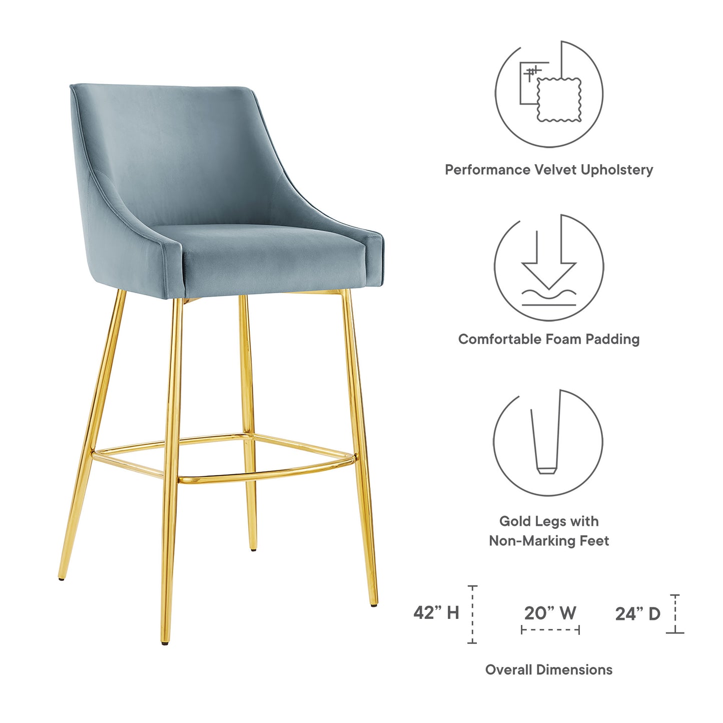 Modway Outlet Discern Performance Velvet Bar Stool by Modway  Bar and Dining Furniture Light Blue - EEI-5473-LBU