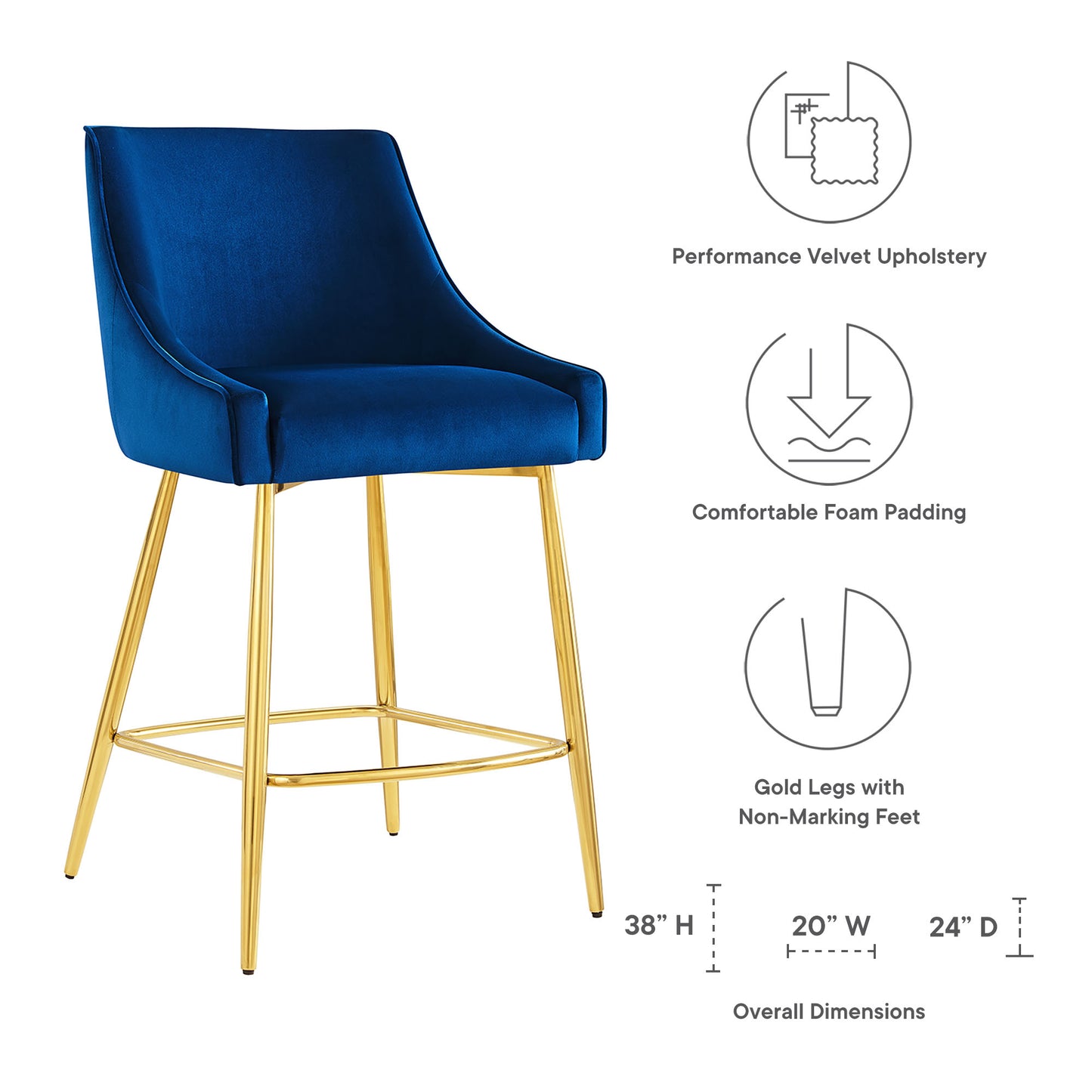 Modway Outlet Discern Performance Velvet Counter Stool by Modway  Bar and Dining Furniture Navy - EEI-5474-NAV