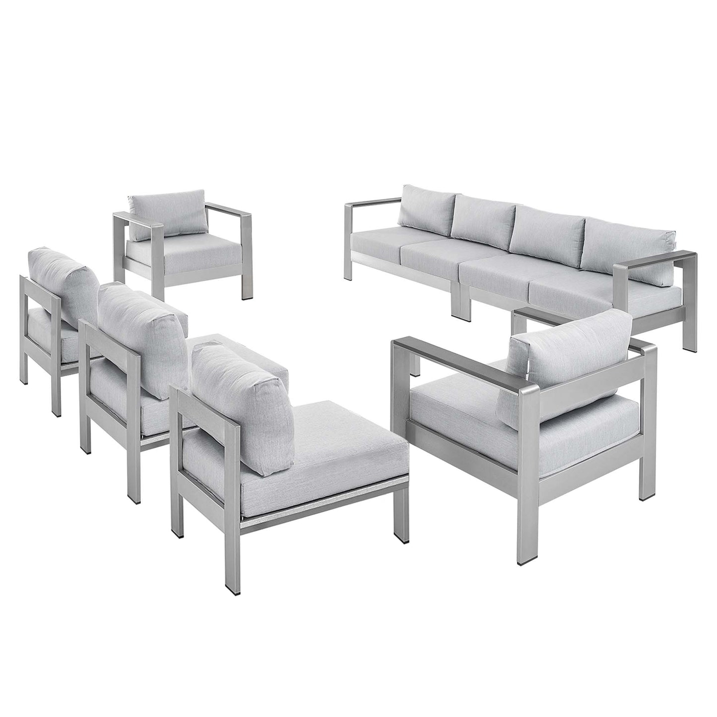 Modway Outlet Shore 7 Piece Sunbrella? Fabric Outdoor Patio Aluminum Sectional Sofa Set by Modway  Outdoor Furniture Furniture Silver Gray - EEI-5481-SLV-GRY-SET
