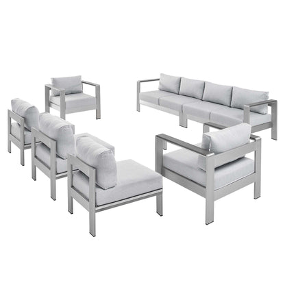 Modway Outlet Shore 7 Piece Sunbrella? Fabric Outdoor Patio Aluminum Sectional Sofa Set by Modway  Outdoor Furniture Furniture Silver Gray - EEI-5481-SLV-GRY-SET