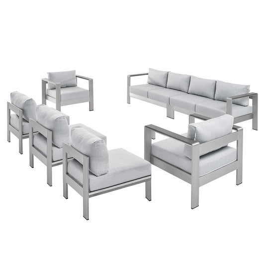 Modway Outlet Shore 7 Piece Sunbrella? Fabric Outdoor Patio Aluminum Sectional Sofa Set by Modway  Outdoor Furniture Furniture Silver Gray - EEI-5481-SLV-GRY-SET