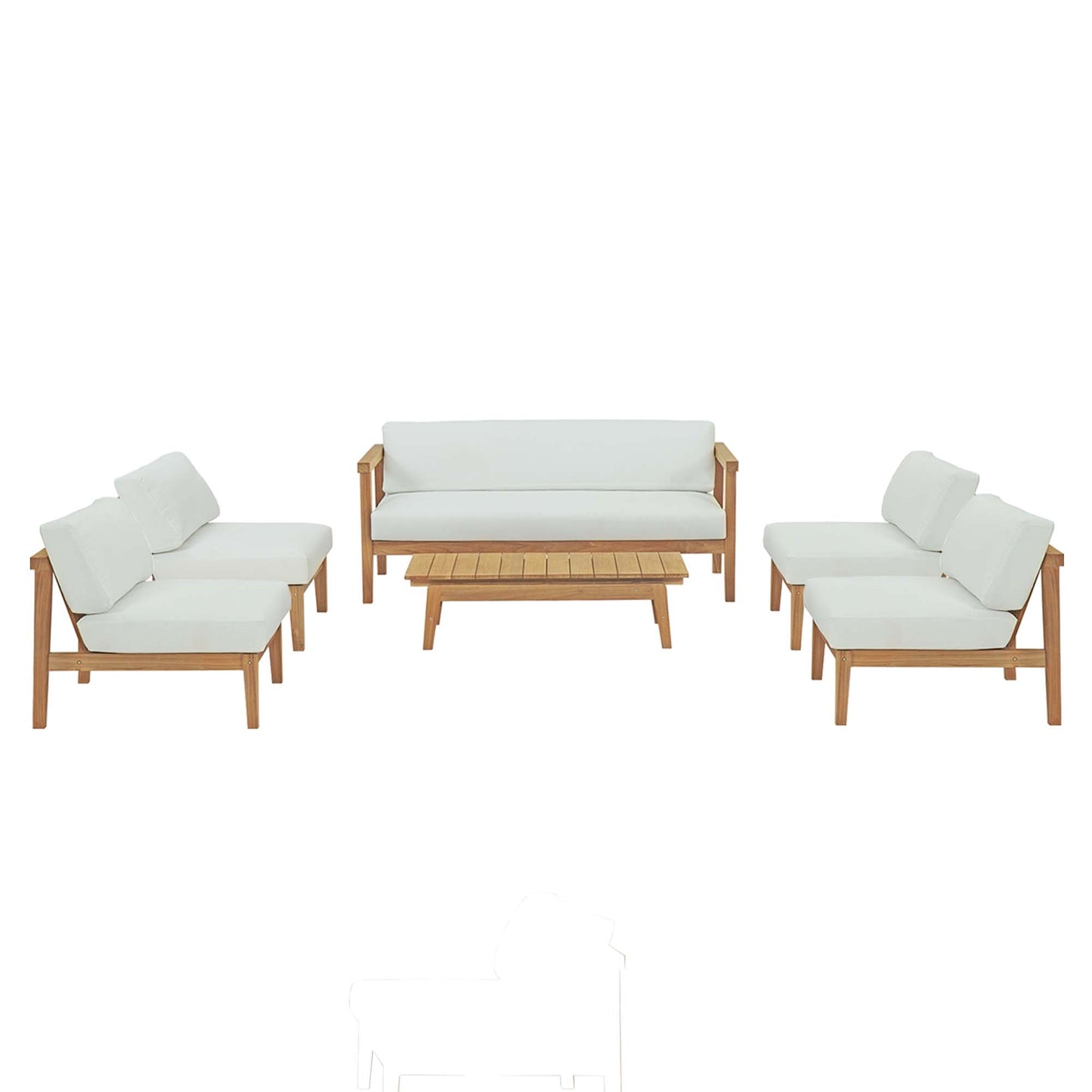 Modway - Bayport 6 Piece Outdoor Patio Teak Set by Modway  Outdoor Furniture Sofa Sectionals White - EEI-5483-NAT-WHI-SET