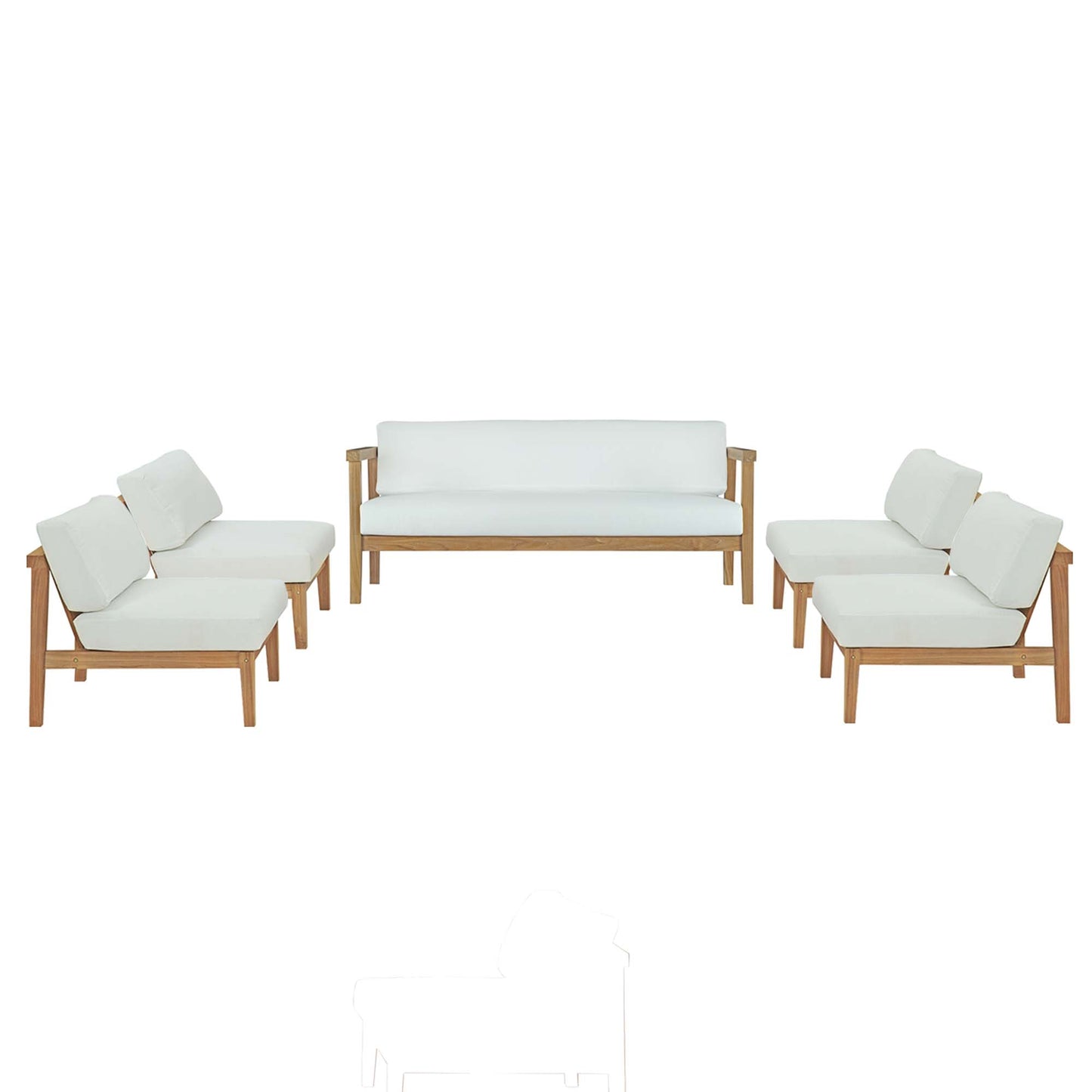Modway - Bayport 5 Piece Outdoor Patio Teak Set by Modway  Outdoor Furniture Sofa Sectionals White - EEI-5484-NAT-WHI-SET
