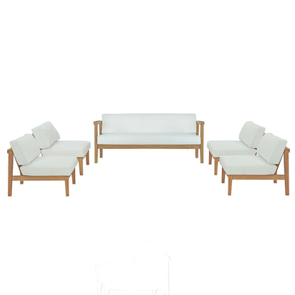 Modway - Bayport 5 Piece Outdoor Patio Teak Set by Modway  Outdoor Furniture Sofa Sectionals White - EEI-5484-NAT-WHI-SET