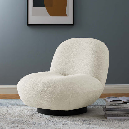 Modway - Kindred Boucle Upholstered Upholstered Fabric Swivel Chair by Modway  Living Room Sofas and Armchairs White - EEI-5486-BLK-IVO