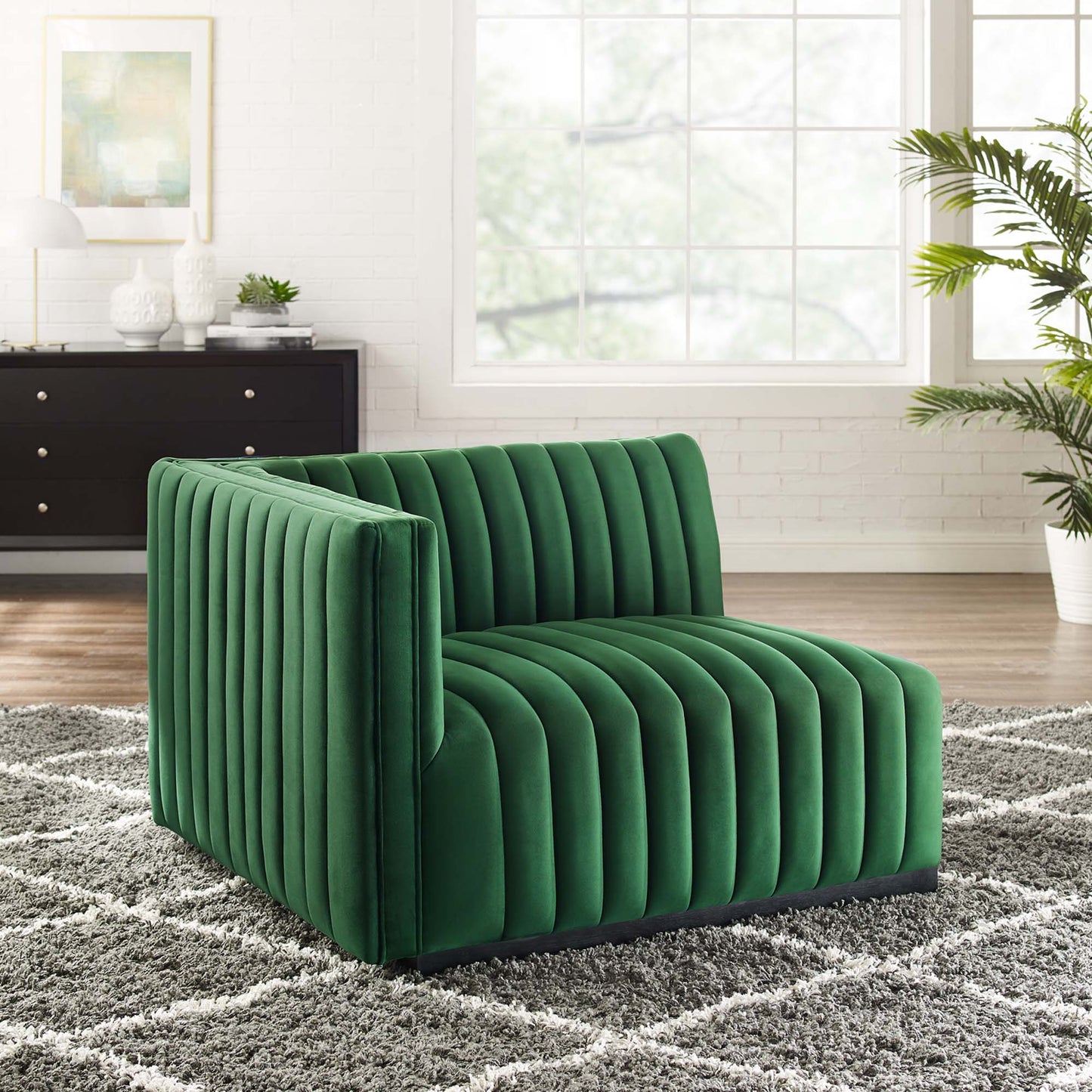 Modway Outlet Conjure Channel Tufted Performance Velvet Left-Arm Chair by Modway  Living Room Furniture Black Emerald - EEI-5490-BLK-EME