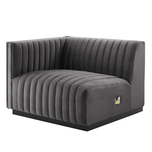 Modway Outlet Conjure Channel Tufted Performance Velvet Left-Arm Chair by Modway  Living Room Furniture Black Gray - EEI-5490-BLK-GRY