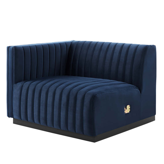 Modway Outlet Conjure Channel Tufted Performance Velvet Left-Arm Chair by Modway  Living Room Furniture Black Midnight Blue - EEI-5490-BLK-MID