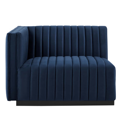 Modway Outlet Conjure Channel Tufted Performance Velvet Left-Arm Chair by Modway  Living Room Furniture Black Midnight Blue - EEI-5490-BLK-MID