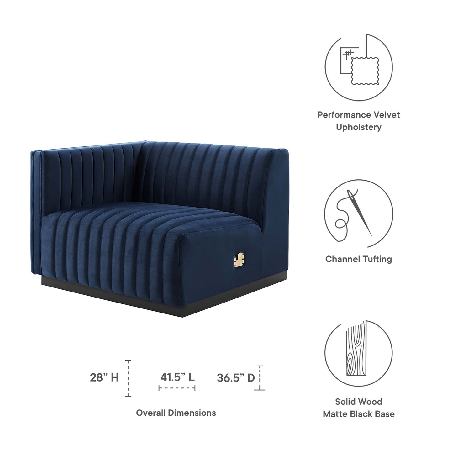 Modway Outlet Conjure Channel Tufted Performance Velvet Left-Arm Chair by Modway  Living Room Furniture Black Midnight Blue - EEI-5490-BLK-MID