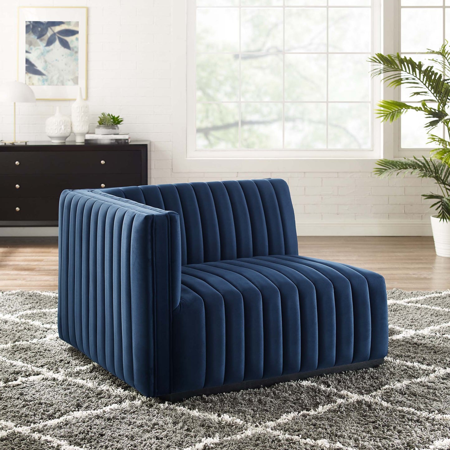 Modway Outlet Conjure Channel Tufted Performance Velvet Left-Arm Chair by Modway  Living Room Furniture Black Midnight Blue - EEI-5490-BLK-MID
