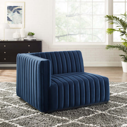 Modway Outlet Conjure Channel Tufted Performance Velvet Left-Arm Chair by Modway  Living Room Furniture Black Midnight Blue - EEI-5490-BLK-MID
