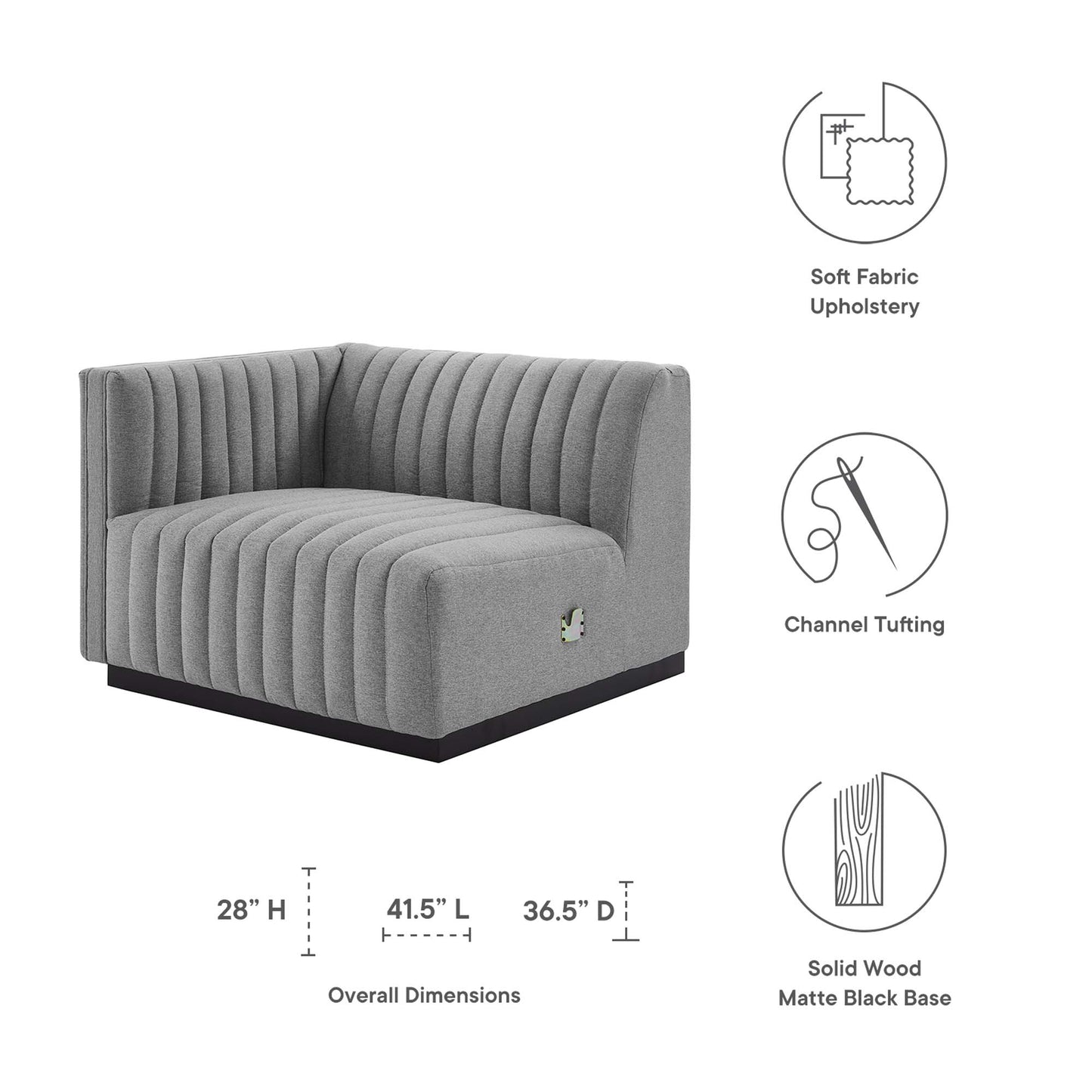 Modway - Conjure Channel Tufted Upholstered Fabric Left-Arm Chair by Modway  Living Room Sofas and Armchairs Gray - EEI-5491-BLK-LGR