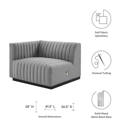 Modway - Conjure Channel Tufted Upholstered Fabric Left-Arm Chair by Modway  Living Room Sofas and Armchairs Gray - EEI-5491-BLK-LGR