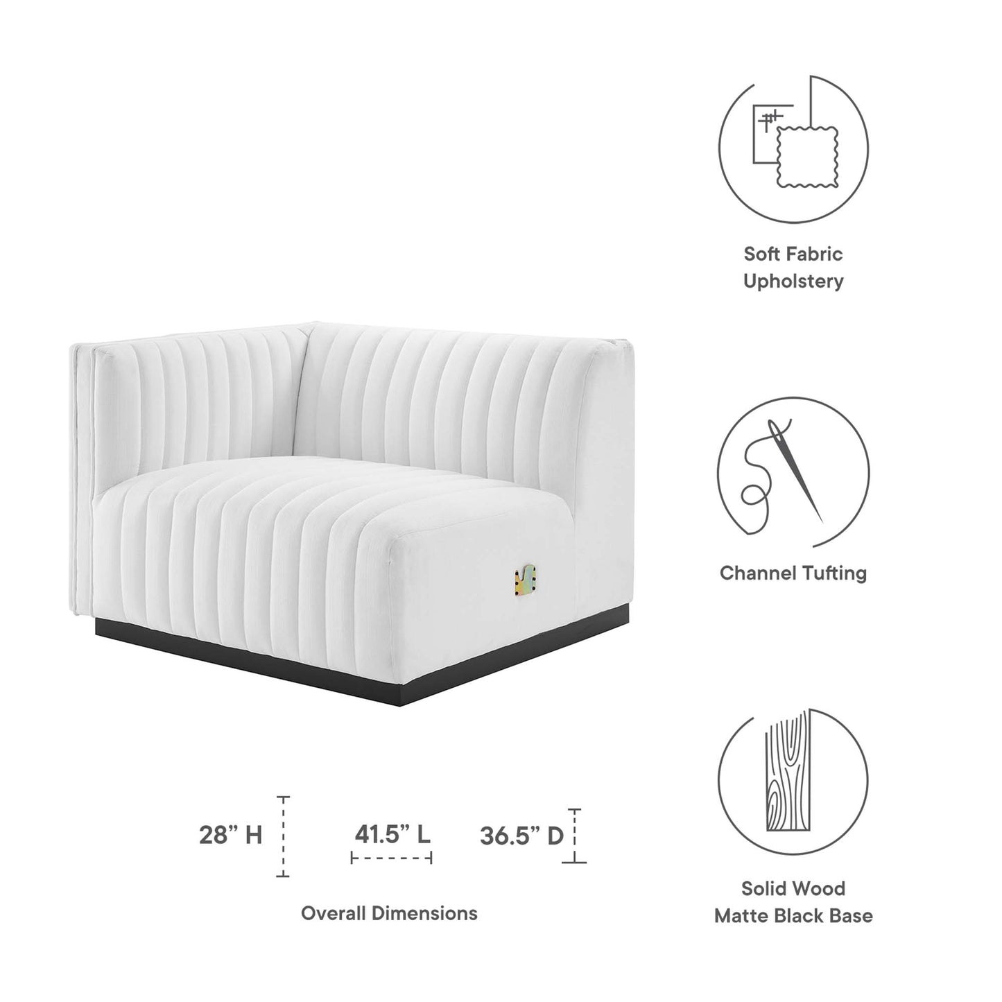 Modway - Conjure Channel Tufted Upholstered Fabric Left-Arm Chair by Modway  Living Room Sofas and Armchairs White - EEI-5491-BLK-WHI