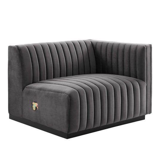 Modway Outlet Conjure Channel Tufted Performance Velvet Right-Arm Chair by Modway  Living Room Furniture Black Gray - EEI-5492-BLK-GRY