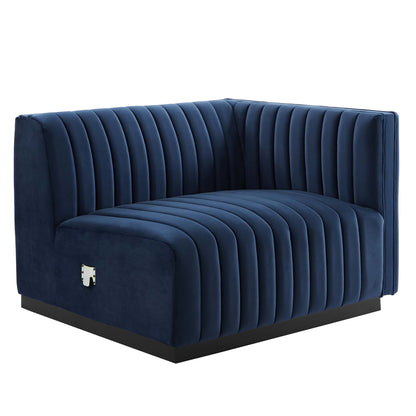 Modway Outlet Conjure Channel Tufted Performance Velvet Right-Arm Chair by Modway  Living Room Furniture Black Midnight Blue - EEI-5492-BLK-MID