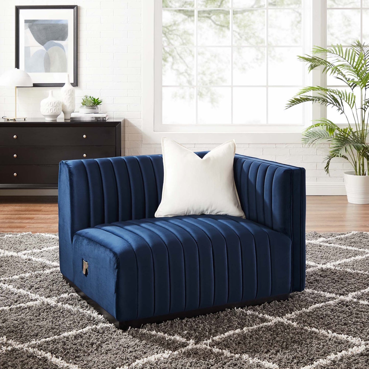 Modway Outlet Conjure Channel Tufted Performance Velvet Right-Arm Chair by Modway  Living Room Furniture Black Midnight Blue - EEI-5492-BLK-MID