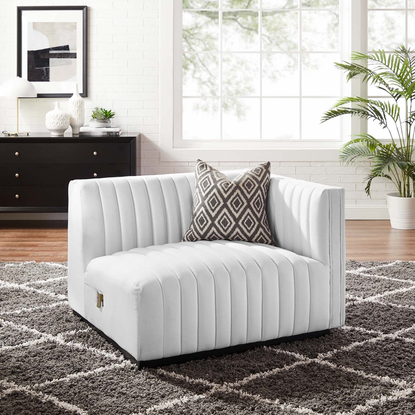 Modway - Conjure Channel Tufted Upholstered Fabric Right-Arm Chair by Modway  Living Room Sofas and Armchairs White - EEI-5493-BLK-WHI