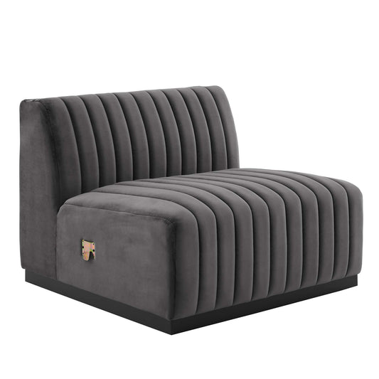 Modway Outlet Conjure Channel Tufted Performance Velvet Armless Chair by Modway  Living Room Furniture Black Gray - EEI-5494-BLK-GRY