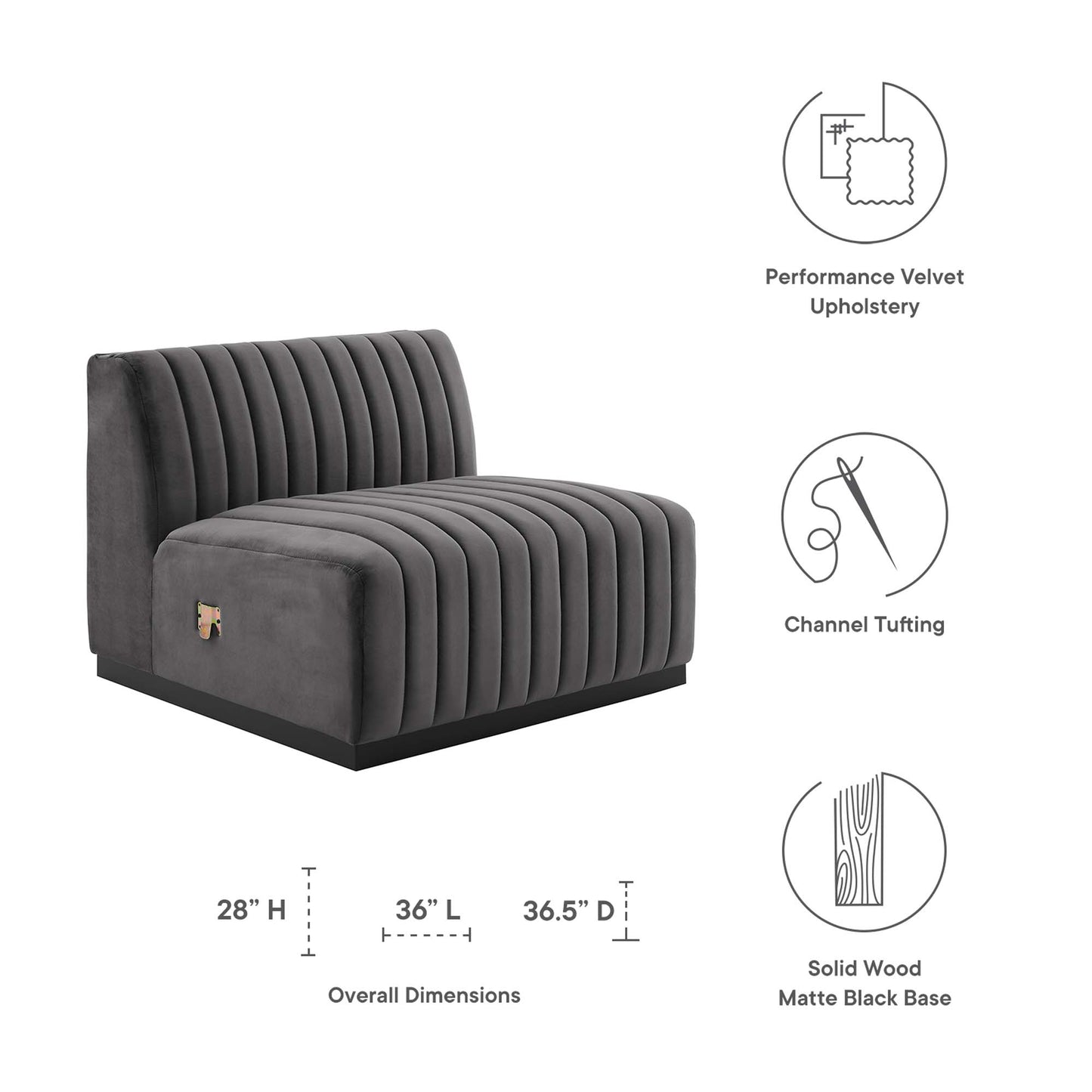 Modway Outlet Conjure Channel Tufted Performance Velvet Armless Chair by Modway  Living Room Furniture Black Gray - EEI-5494-BLK-GRY