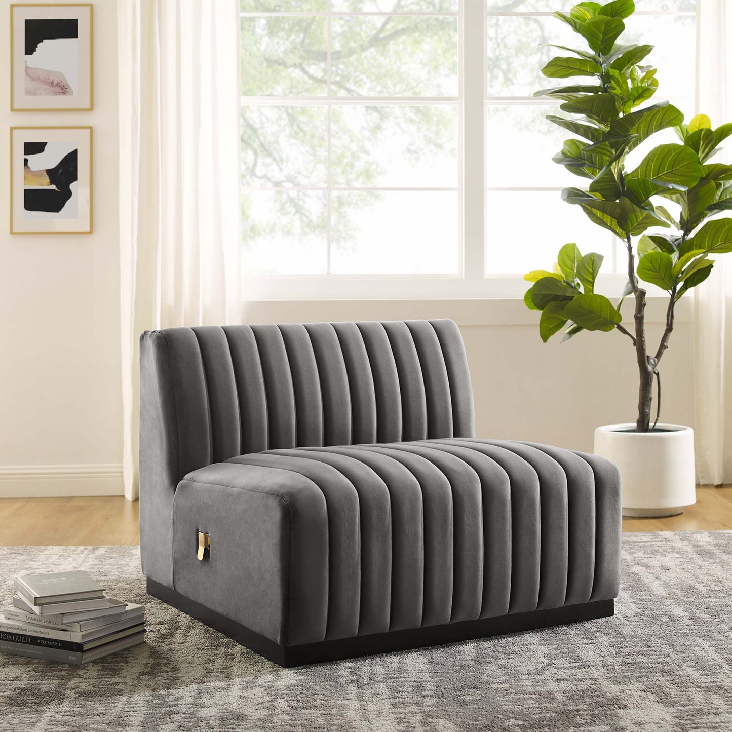 Modway Outlet Conjure Channel Tufted Performance Velvet Armless Chair by Modway  Living Room Furniture Black Gray - EEI-5494-BLK-GRY