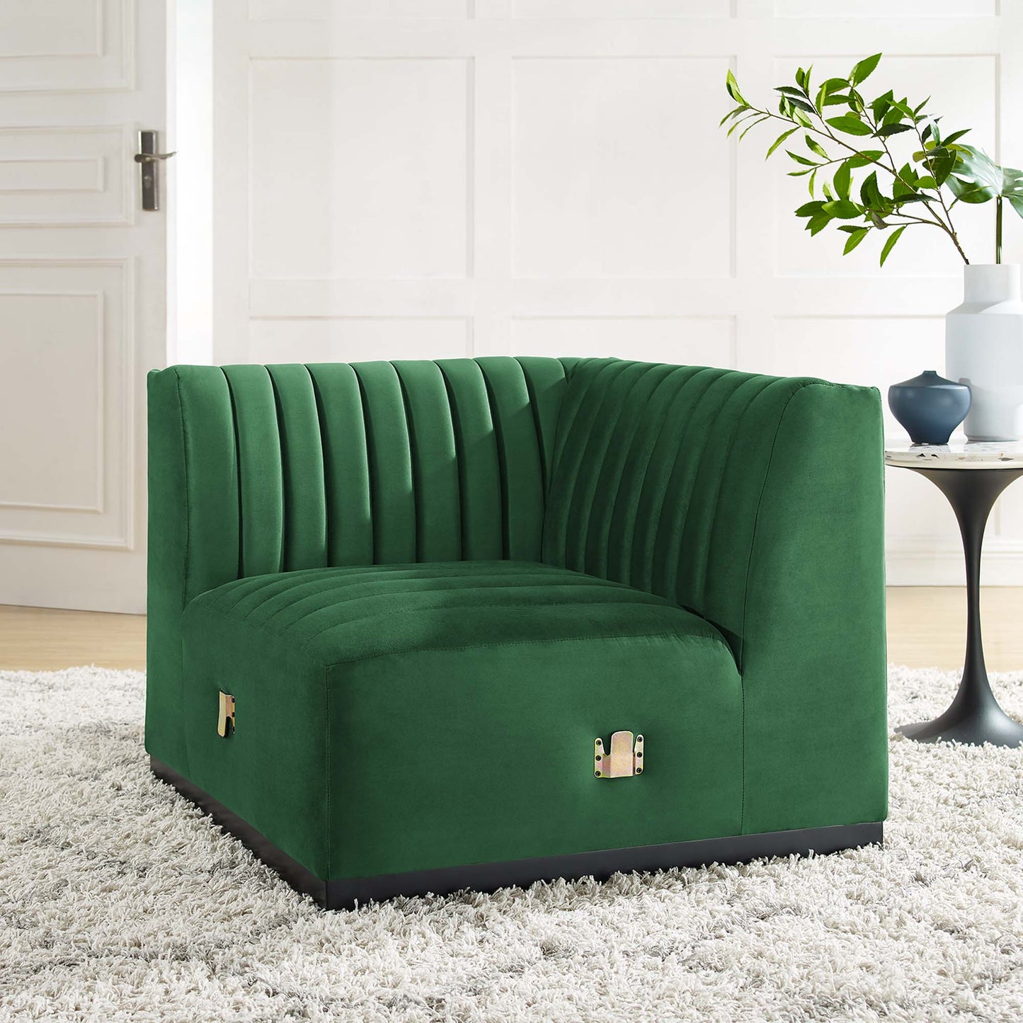Modway Outlet Conjure Channel Tufted Performance Velvet Left Corner Chair by Modway  Living Room Furniture Black Emerald - EEI-5496-BLK-EME