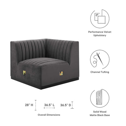 Modway Outlet Conjure Channel Tufted Performance Velvet Left Corner Chair by Modway  Living Room Furniture Black Gray - EEI-5496-BLK-GRY
