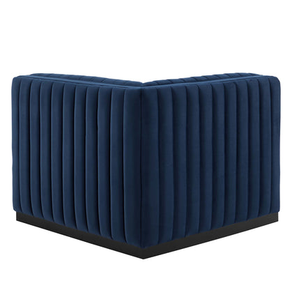Modway Outlet Conjure Channel Tufted Performance Velvet Left Corner Chair by Modway  Living Room Furniture Black Midnight Blue - EEI-5496-BLK-MID