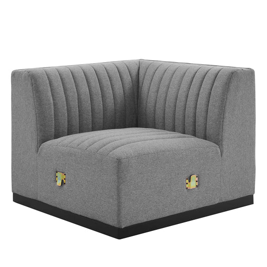 Modway Outlet Conjure Channel Tufted Upholstered Fabric Left Corner Chair by Modway  Living Room Furniture Black Light Gray - EEI-5497-BLK-LGR