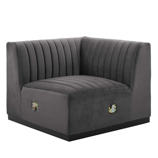 Modway Outlet Conjure Channel Tufted Performance Velvet Right Corner Chair by Modway  Living Room Furniture Black Gray - EEI-5498-BLK-GRY