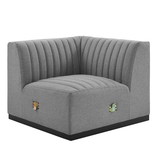 Modway Outlet Conjure Channel Tufted Upholstered Fabric Right Corner Chair by Modway  Living Room Furniture Black Light Gray - EEI-5499-BLK-LGR