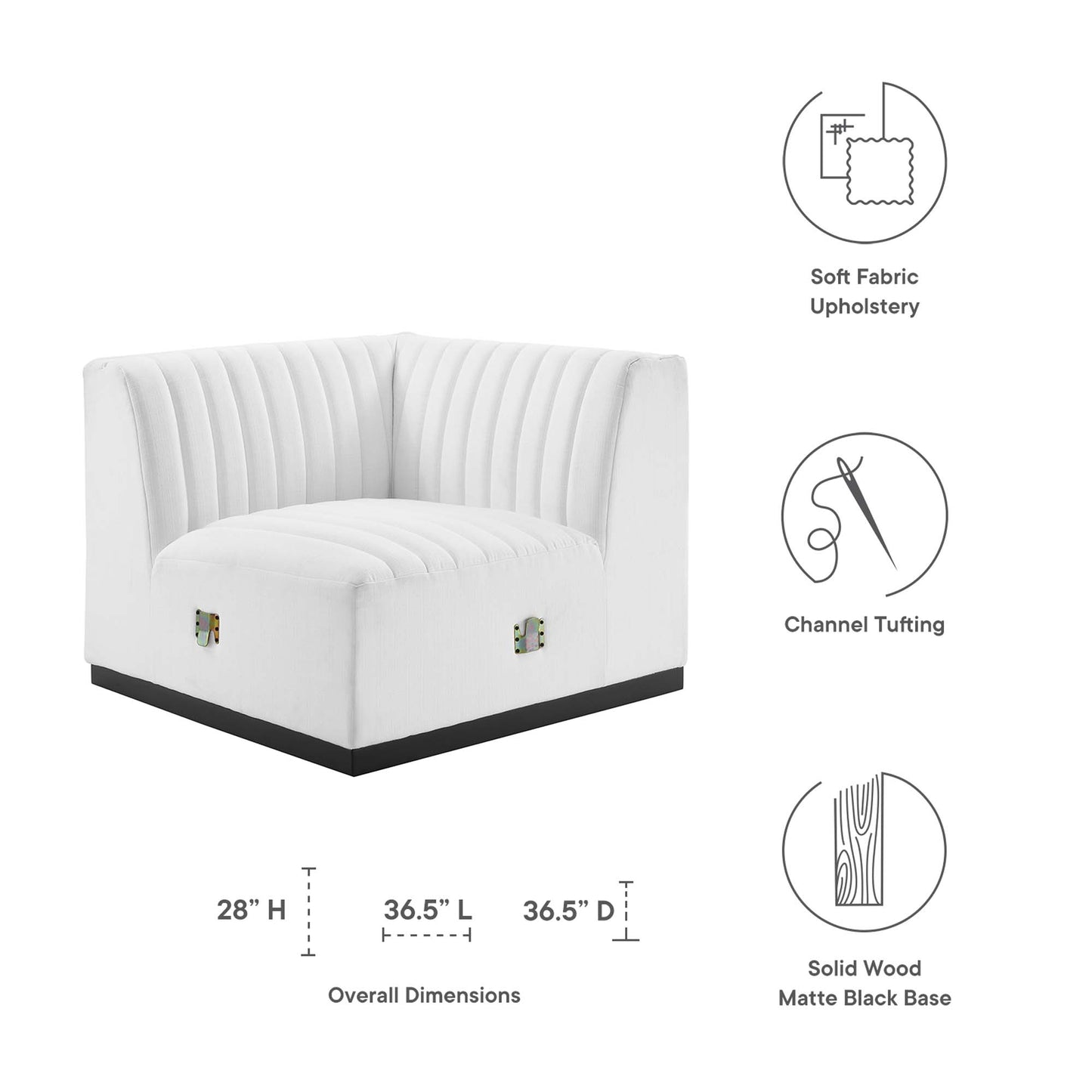 Modway Outlet Conjure Channel Tufted Upholstered Fabric Right Corner Chair by Modway  Living Room Furniture Black White - EEI-5499-BLK-WHI