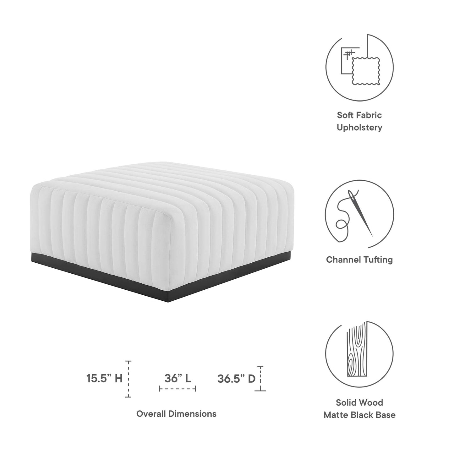 Modway Outlet Conjure Channel Tufted Upholstered Fabric Ottoman by Modway  Living Room Furniture Black White - EEI-5501-BLK-WHI