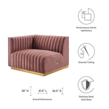 Modway Outlet Conjure Channel Tufted Performance Velvet Left-Arm Chair by Modway  Living Room Furniture Gold Dusty Rose - EEI-5502-GLD-DUS