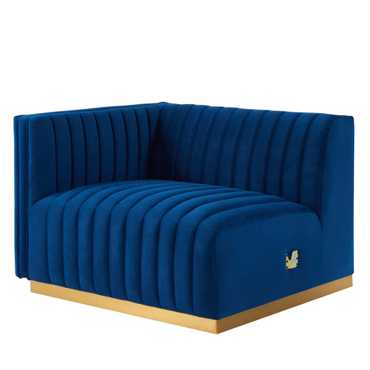 Modway Outlet Conjure Channel Tufted Performance Velvet Left-Arm Chair by Modway  Living Room Furniture Gold Navy - EEI-5502-GLD-NAV