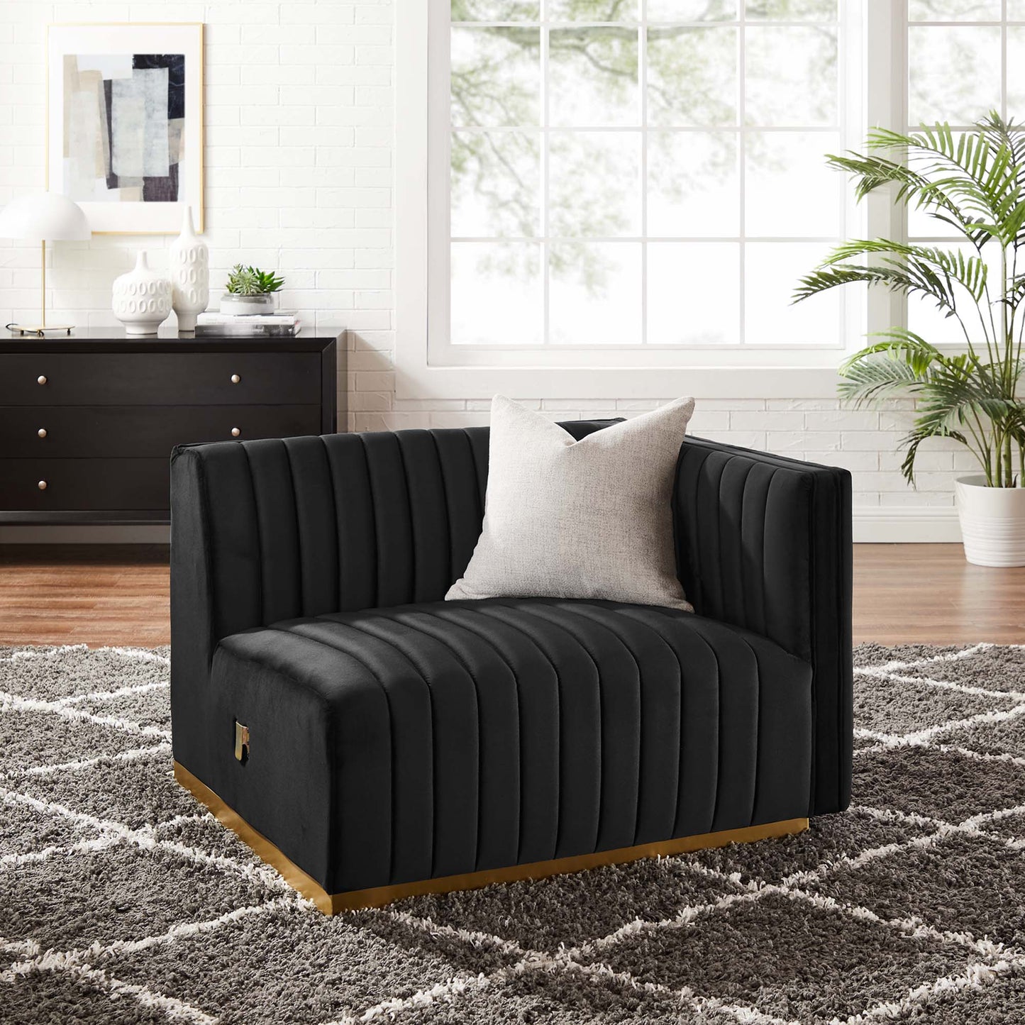 Modway Outlet Conjure Channel Tufted Performance Velvet Right-Arm Chair by Modway  Living Room Furniture Gold Black - EEI-5503-GLD-BLK
