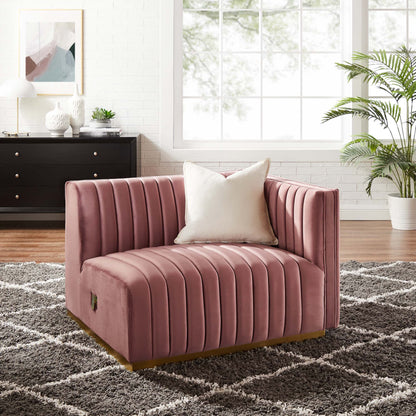 Modway Outlet Conjure Channel Tufted Performance Velvet Right-Arm Chair by Modway  Living Room Furniture Gold Dusty Rose - EEI-5503-GLD-DUS
