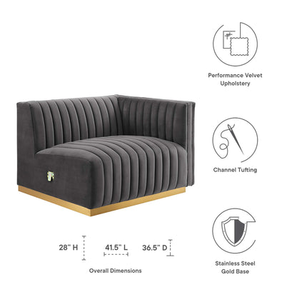 Modway Outlet Conjure Channel Tufted Performance Velvet Right-Arm Chair by Modway  Living Room Furniture Gold Gray - EEI-5503-GLD-GRY