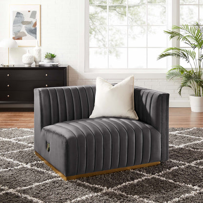 Modway Outlet Conjure Channel Tufted Performance Velvet Right-Arm Chair by Modway  Living Room Furniture Gold Gray - EEI-5503-GLD-GRY