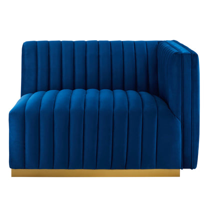 Modway Outlet Conjure Channel Tufted Performance Velvet Right-Arm Chair by Modway  Living Room Furniture Gold Navy - EEI-5503-GLD-NAV