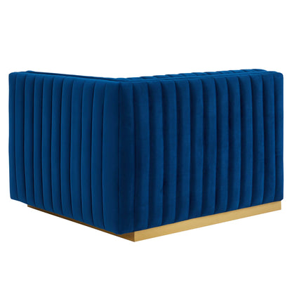 Modway Outlet Conjure Channel Tufted Performance Velvet Right-Arm Chair by Modway  Living Room Furniture Gold Navy - EEI-5503-GLD-NAV