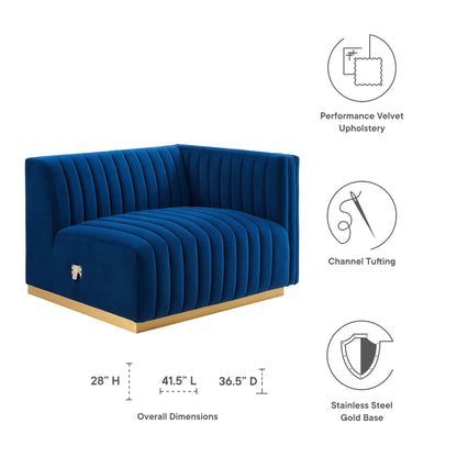 Modway Outlet Conjure Channel Tufted Performance Velvet Right-Arm Chair by Modway  Living Room Furniture Gold Navy - EEI-5503-GLD-NAV