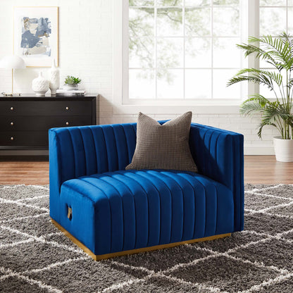Modway Outlet Conjure Channel Tufted Performance Velvet Right-Arm Chair by Modway  Living Room Furniture Gold Navy - EEI-5503-GLD-NAV