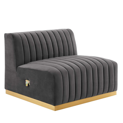 Modway Outlet Conjure Channel Tufted Performance Velvet Armless Chair by Modway  Living Room Furniture Gold Gray - EEI-5504-GLD-GRY
