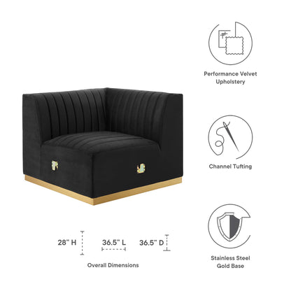 Modway Outlet Conjure Channel Tufted Performance Velvet Left Corner Chair by Modway  Living Room Furniture Gold Black - EEI-5505-GLD-BLK
