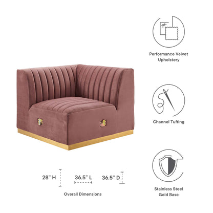 Modway Outlet Conjure Channel Tufted Performance Velvet Left Corner Chair by Modway  Living Room Furniture Gold Dusty Rose - EEI-5505-GLD-DUS